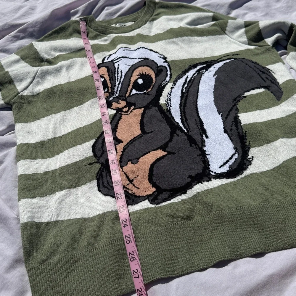 Disney Bambi Flower Skunk Sweater Green Striped Wool Blend Size Large - Picture 4 of 6